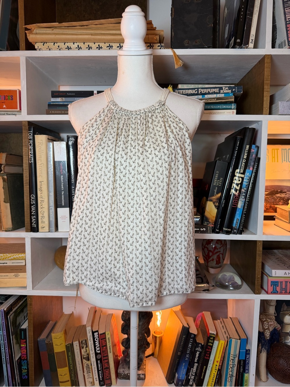 Women's Cream Printed Halter Tank Top